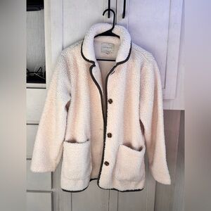 Lucky Brand Cream Teddy Jacket with Green Trim